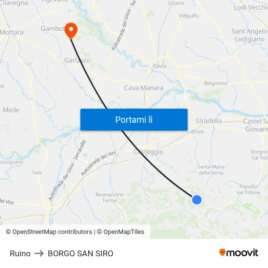 Ruino to BORGO SAN SIRO map