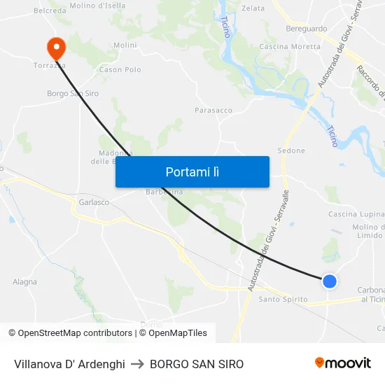 Villanova D' Ardenghi to BORGO SAN SIRO map