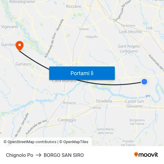 Chignolo Po to BORGO SAN SIRO map