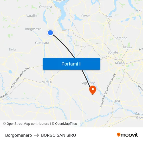 Borgomanero to BORGO SAN SIRO map