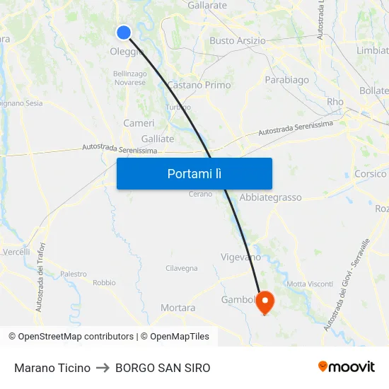 Marano Ticino to BORGO SAN SIRO map