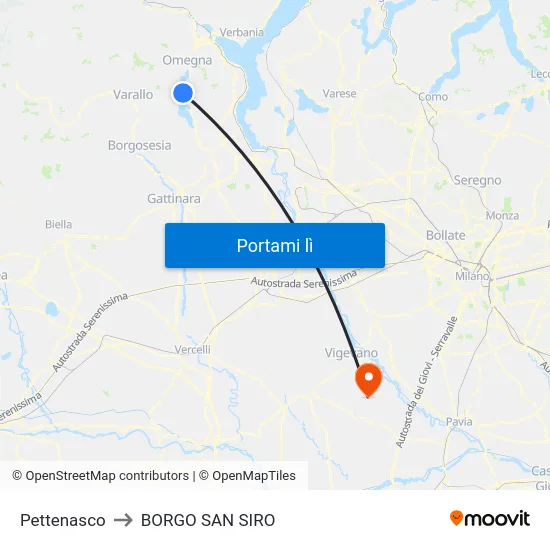 Pettenasco to BORGO SAN SIRO map