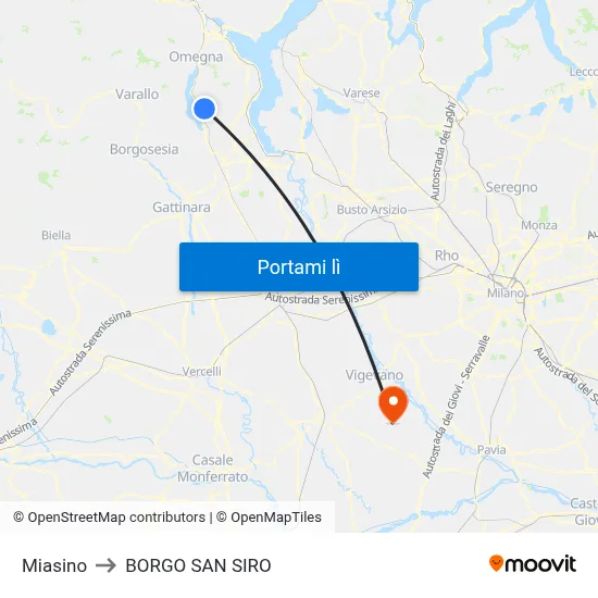 Miasino to BORGO SAN SIRO map
