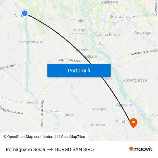 Romagnano Sesia to BORGO SAN SIRO map