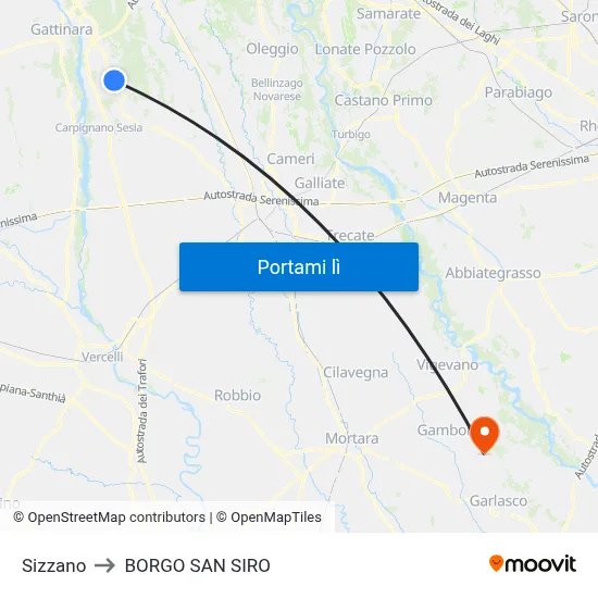 Sizzano to BORGO SAN SIRO map