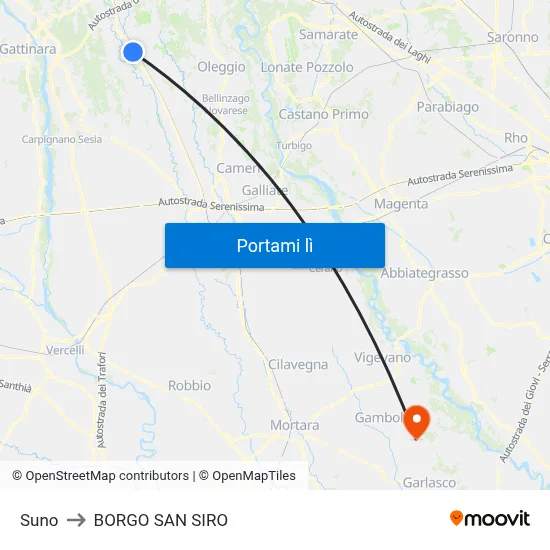 Suno to BORGO SAN SIRO map