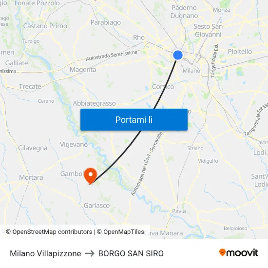 Milano Villapizzone to BORGO SAN SIRO map