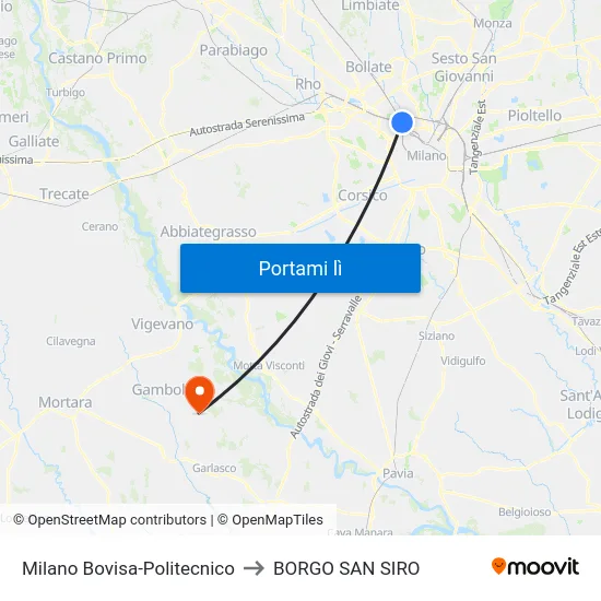 Milano Bovisa-Politecnico to BORGO SAN SIRO map