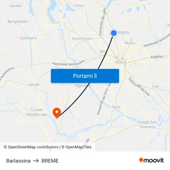 Barlassina to BREME map