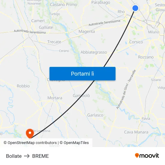 Bollate to BREME map