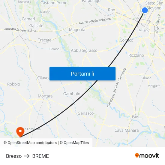 Bresso to BREME map