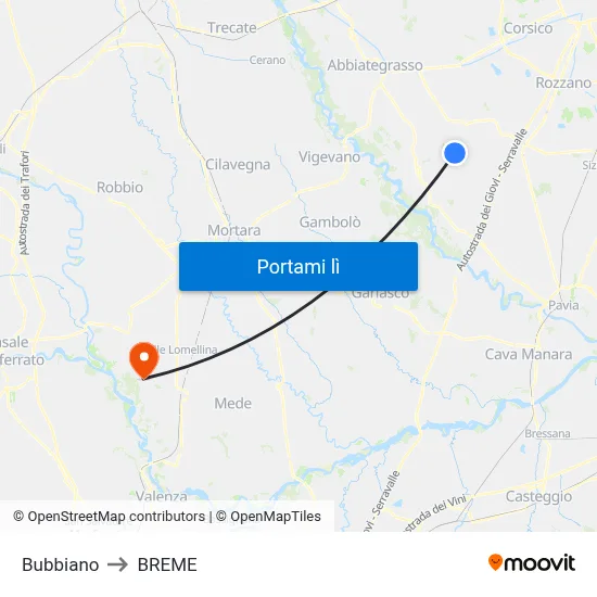 Bubbiano to BREME map