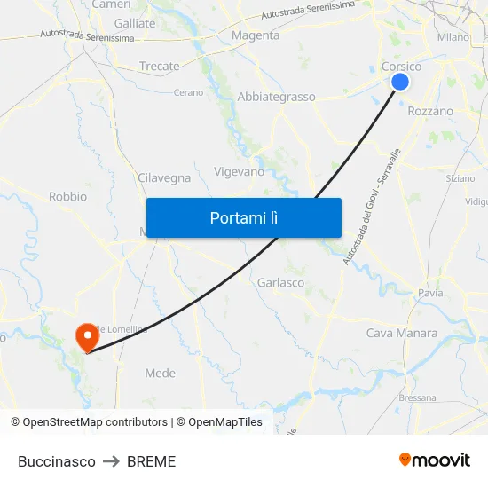 Buccinasco to BREME map