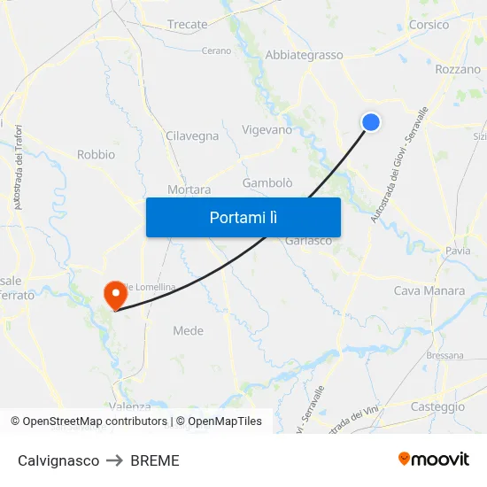 Calvignasco to BREME map