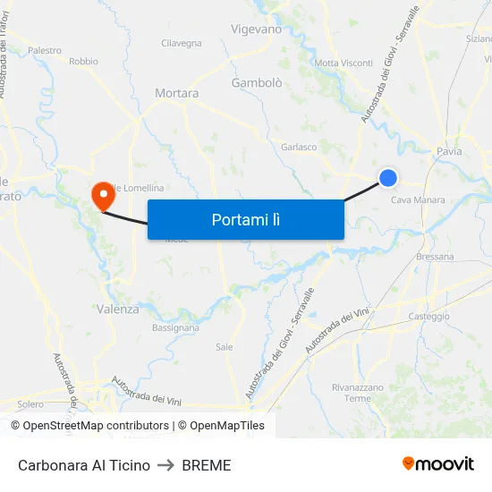 Carbonara Al Ticino to BREME map