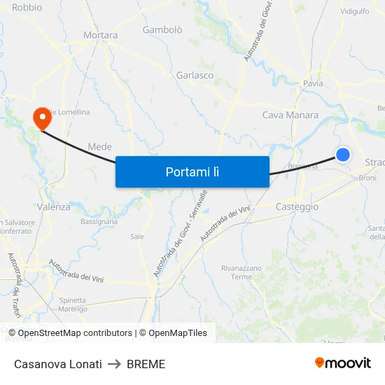 Casanova Lonati to BREME map