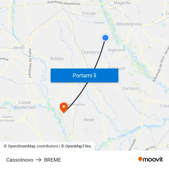 Cassolnovo to BREME map