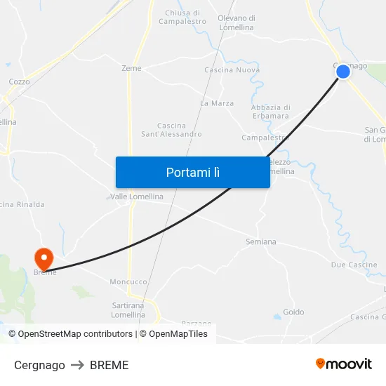 Cergnago to BREME map