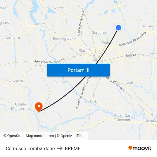 Cernusco Lombardone to BREME map