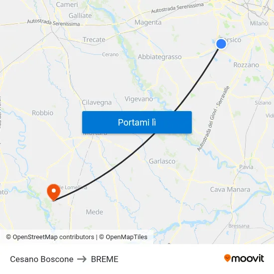 Cesano Boscone to BREME map