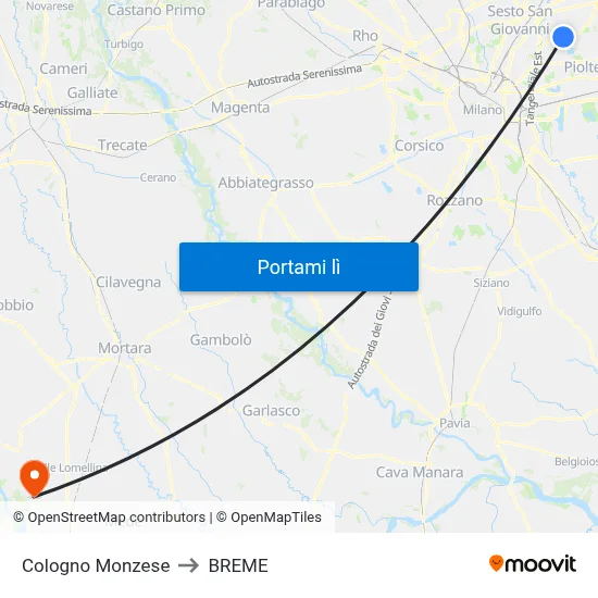 Cologno Monzese to BREME map