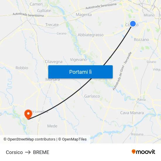 Corsico to BREME map