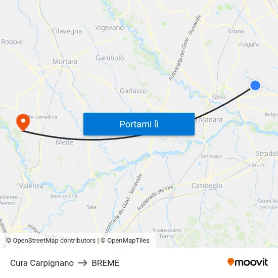 Cura Carpignano to BREME map