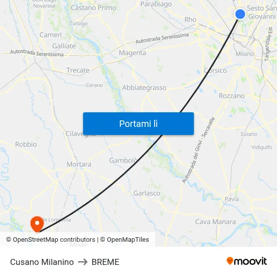 Cusano Milanino to BREME map