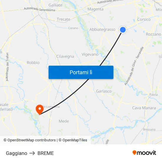 Gaggiano to BREME map
