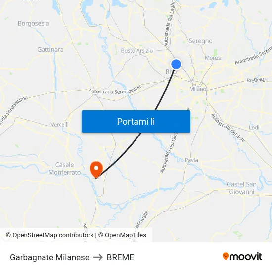 Garbagnate Milanese to BREME map