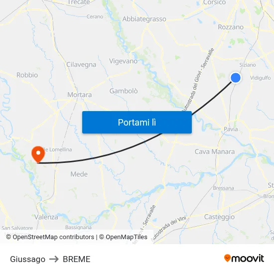Giussago to BREME map