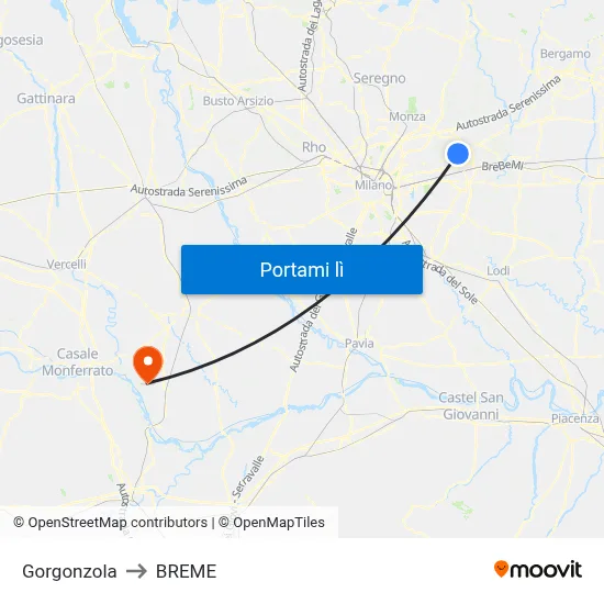 Gorgonzola to BREME map