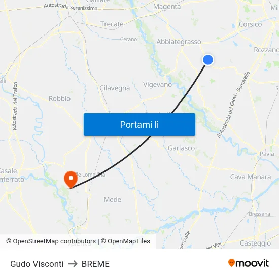 Gudo Visconti to BREME map