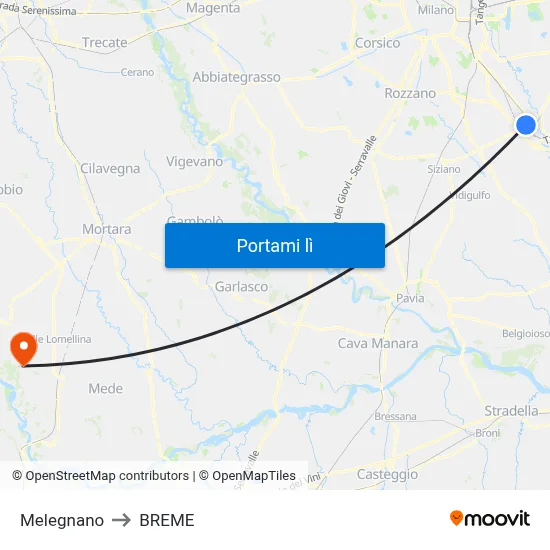 Melegnano to BREME map
