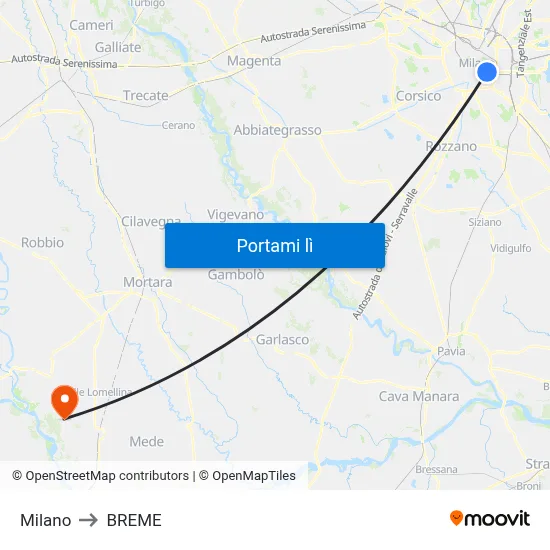 Milano to BREME map