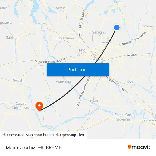 Montevecchia to BREME map