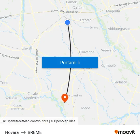 Novara to BREME map