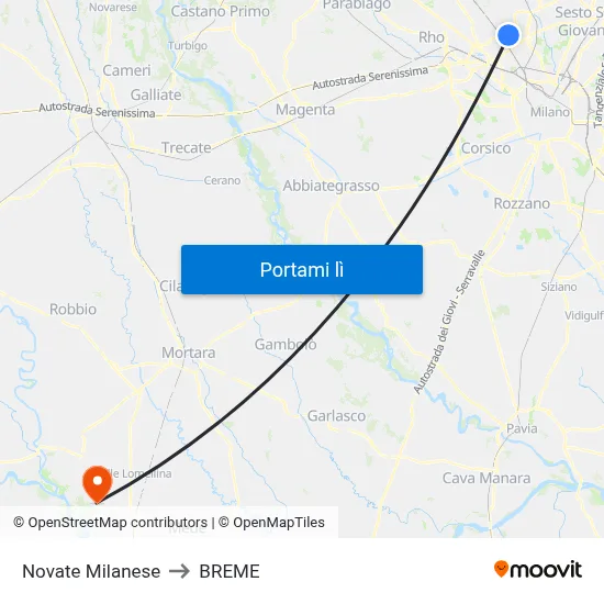 Novate Milanese to BREME map