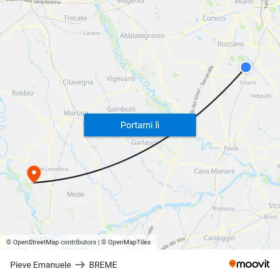 Pieve Emanuele to BREME map