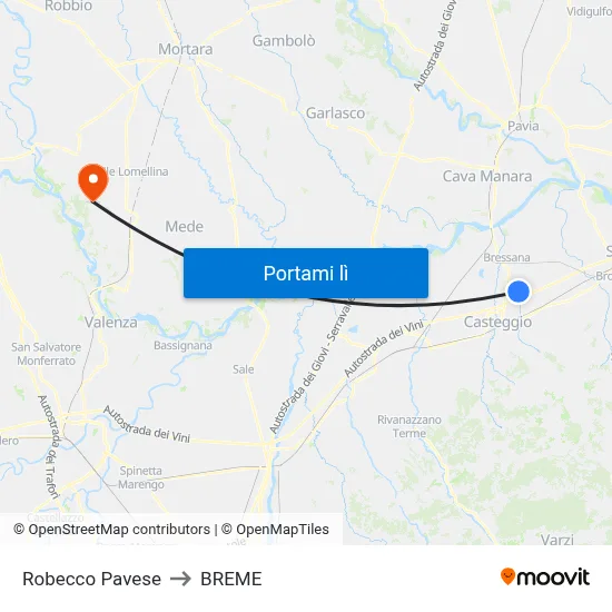 Robecco Pavese to BREME map