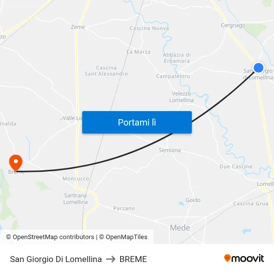 San Giorgio Di Lomellina to BREME map