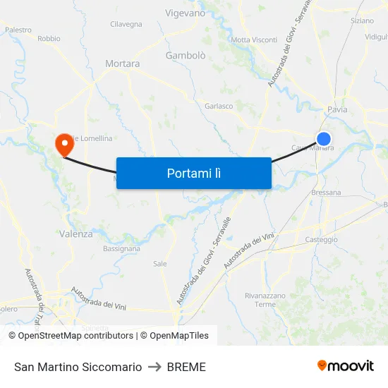 San Martino Siccomario to BREME map