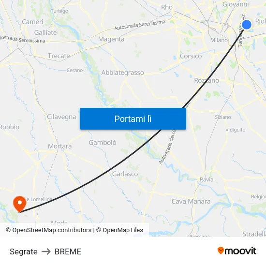 Segrate to BREME map