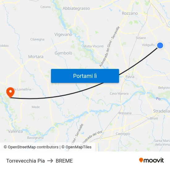 Torrevecchia Pia to BREME map