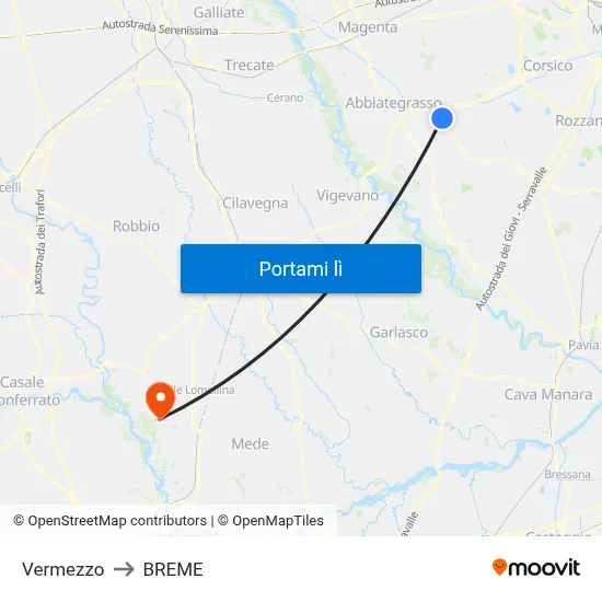 Vermezzo to BREME map