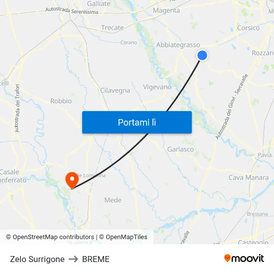 Zelo Surrigone to BREME map