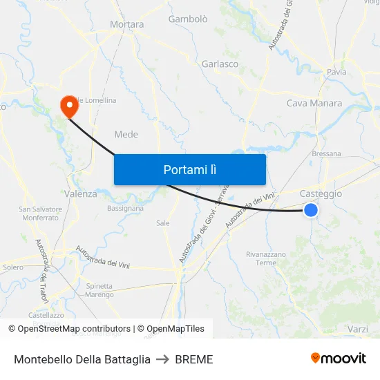 Montebello Della Battaglia to BREME map