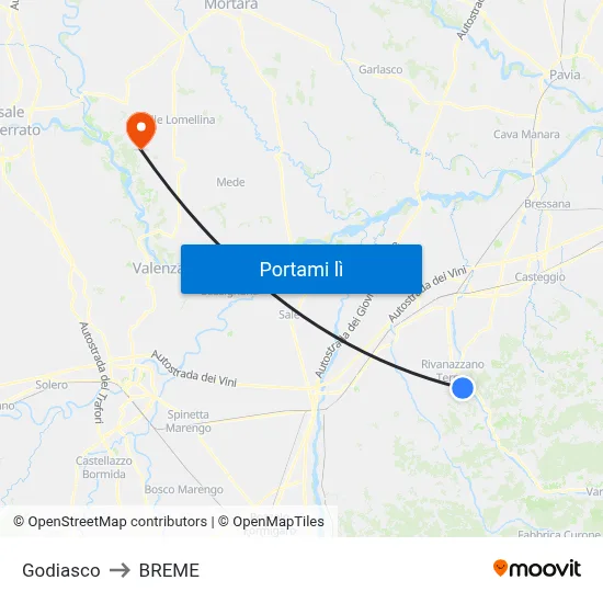 Godiasco to BREME map