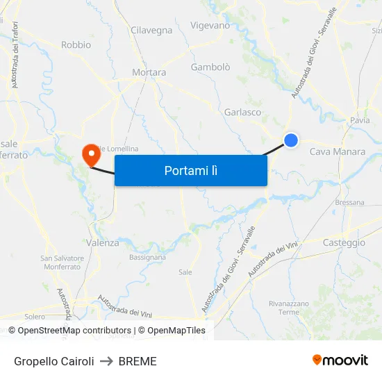 Gropello Cairoli to BREME map