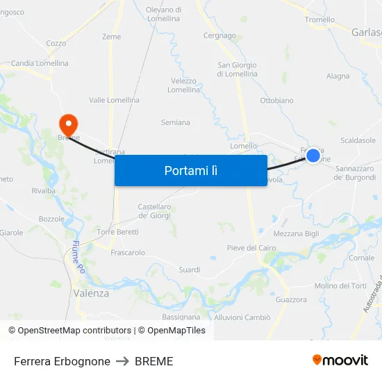 Ferrera Erbognone to BREME map